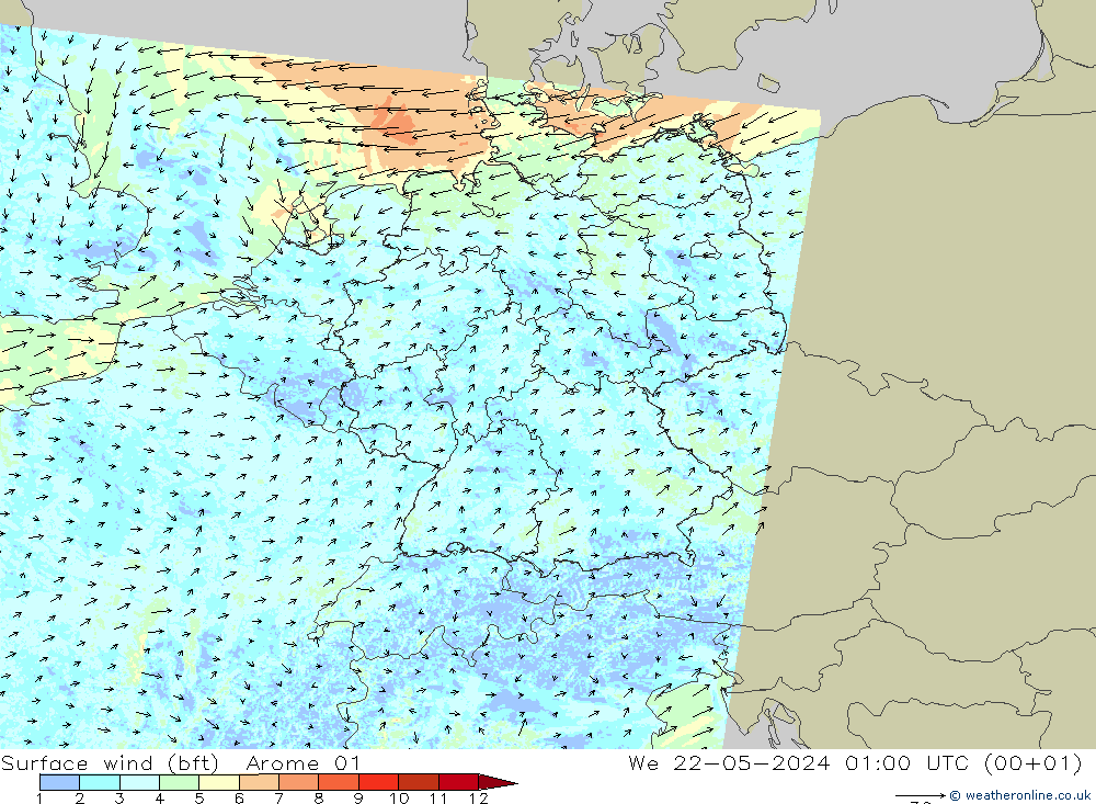 ве�Bе�@ 10 m (bft) Arome 01 ср 22.05.2024 01 UTC