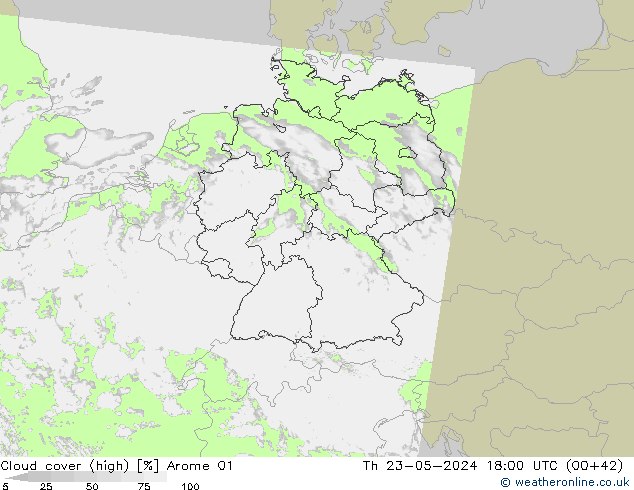 Nuages (élevé) Arome 01 jeu 23.05.2024 18 UTC
