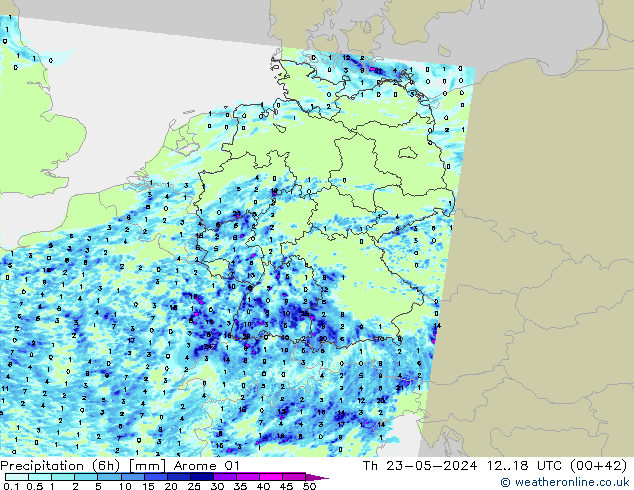 Precipitazione (6h) Arome 01 gio 23.05.2024 18 UTC