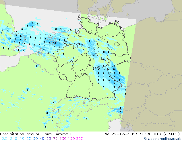 Precipitation accum. Arome 01  22.05.2024 01 UTC
