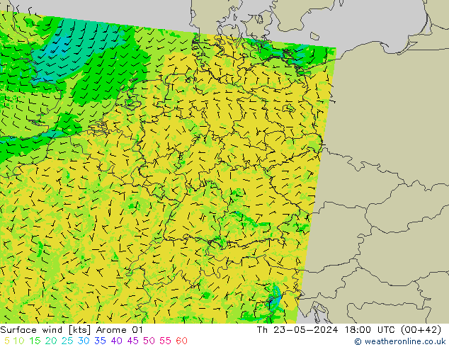 Surface wind Arome 01 Th 23.05.2024 18 UTC