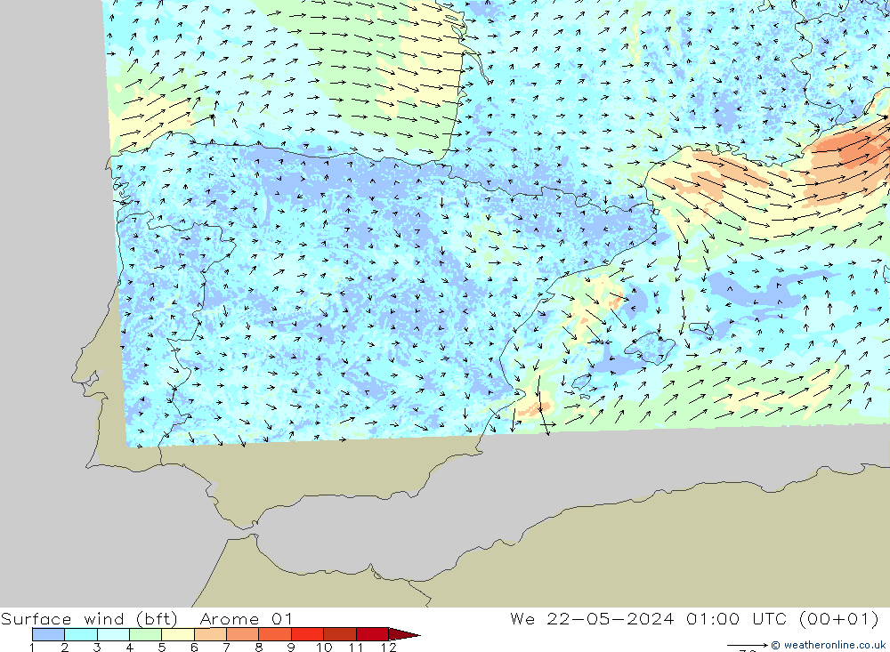 Surface wind (bft) Arome 01 St 22.05.2024 01 UTC