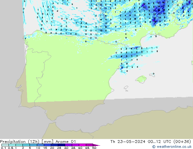 Precipitation (12h) Arome 01 Th 23.05.2024 12 UTC