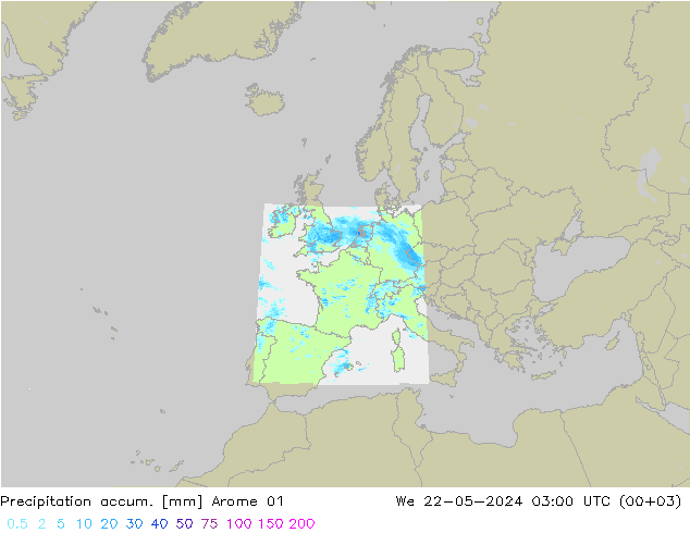 Precipitation accum. Arome 01 We 22.05.2024 03 UTC