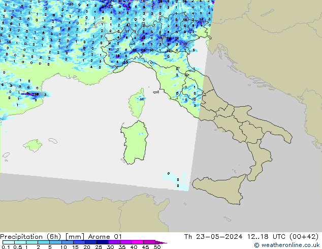 Precipitazione (6h) Arome 01 gio 23.05.2024 18 UTC