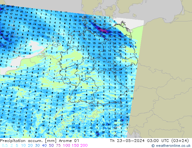 Toplam Yağış Arome 01 Per 23.05.2024 03 UTC