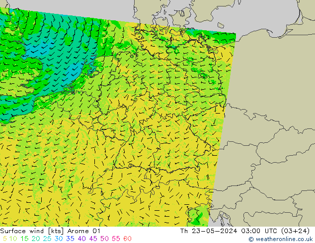 Rüzgar 10 m Arome 01 Per 23.05.2024 03 UTC