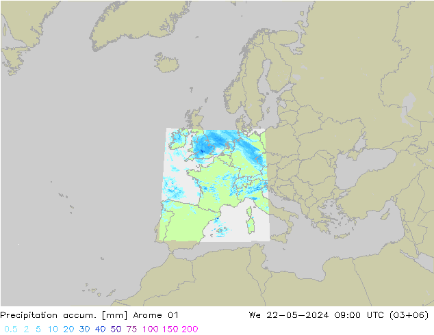 Toplam Yağış Arome 01 Çar 22.05.2024 09 UTC