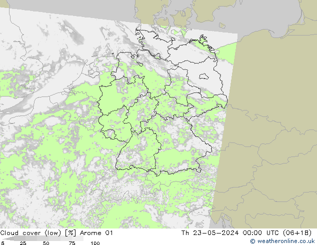 Nubes bajas Arome 01 jue 23.05.2024 00 UTC