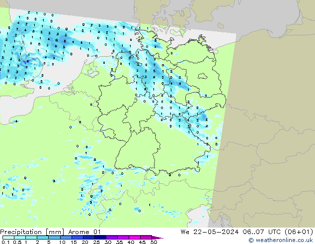 Precipitación Arome 01 mié 22.05.2024 07 UTC