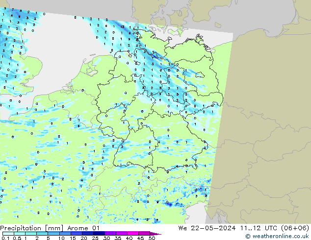Neerslag Arome 01 wo 22.05.2024 12 UTC