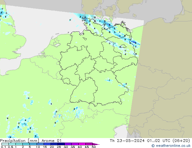 Precipitazione Arome 01 gio 23.05.2024 02 UTC