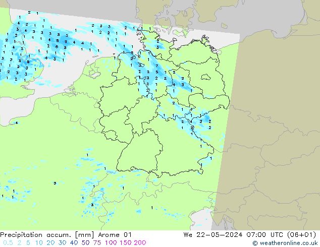 Toplam Yağış Arome 01 Çar 22.05.2024 07 UTC