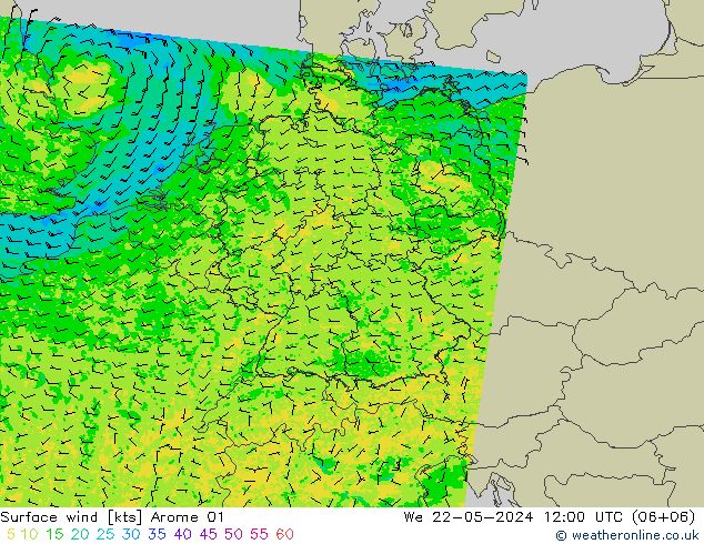 Vento 10 m Arome 01 Qua 22.05.2024 12 UTC