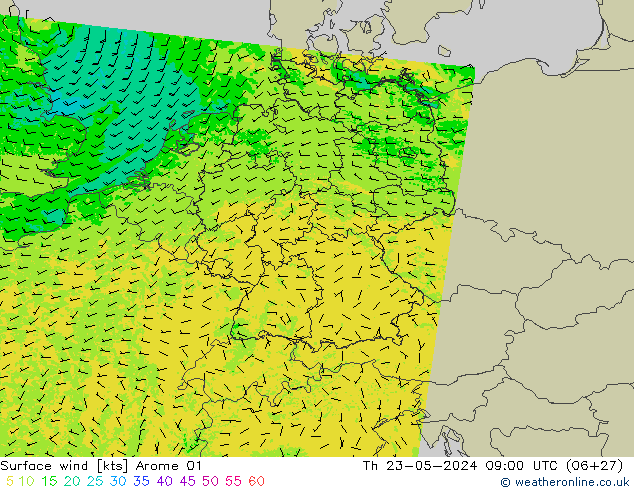 ветер 10 m Arome 01 чт 23.05.2024 09 UTC