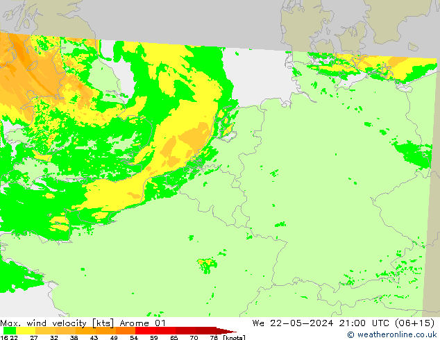 Maks. Rüzgar Hızı Arome 01 Çar 22.05.2024 21 UTC