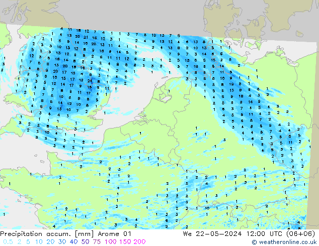 Toplam Yağış Arome 01 Çar 22.05.2024 12 UTC