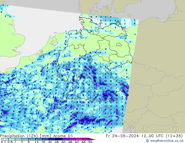 Yağış (12h) Arome 01 Cu 24.05.2024 00 UTC