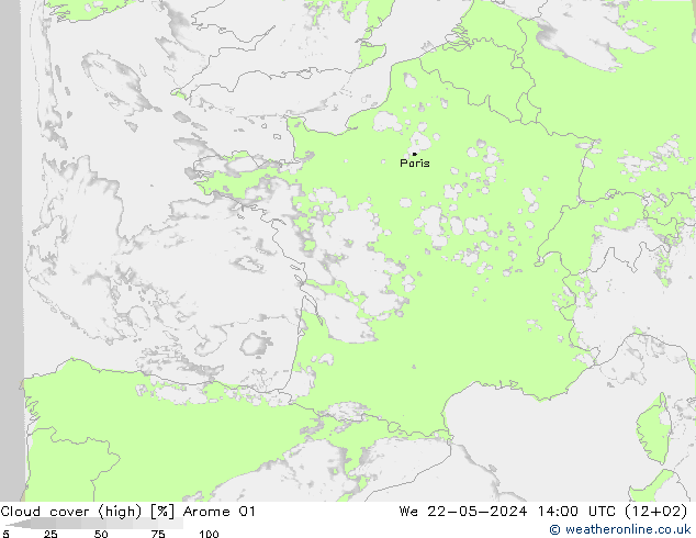 Bulutlar (yüksek) Arome 01 Çar 22.05.2024 14 UTC