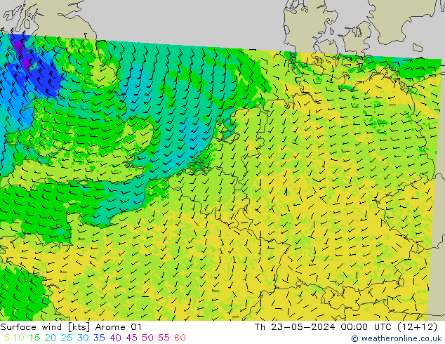 Wind 10 m Arome 01 do 23.05.2024 00 UTC