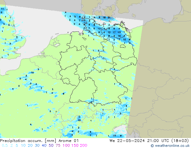 Precipitation accum. Arome 01 星期三 22.05.2024 21 UTC