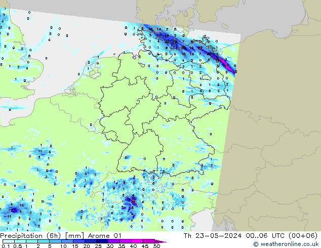 Precipitación (6h) Arome 01 jue 23.05.2024 06 UTC