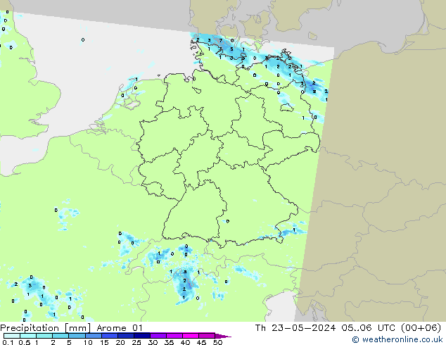 降水 Arome 01 星期四 23.05.2024 06 UTC