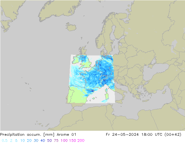 Precipitación acum. Arome 01 vie 24.05.2024 18 UTC