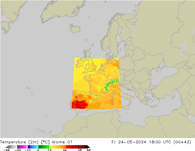 карта температуры Arome 01 пт 24.05.2024 18 UTC