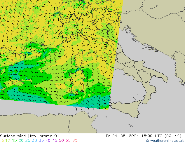 ветер 10 m Arome 01 пт 24.05.2024 18 UTC