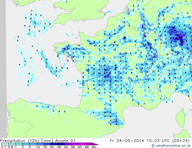 Precipitação (12h) Arome 01 Sex 24.05.2024 03 UTC