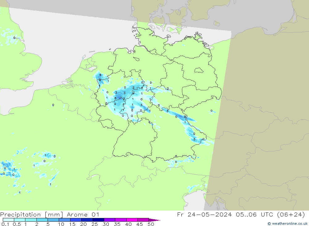Precipitazione Arome 01 ven 24.05.2024 06 UTC