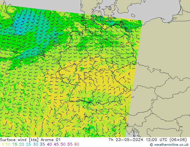 Surface wind Arome 01 Th 23.05.2024 12 UTC