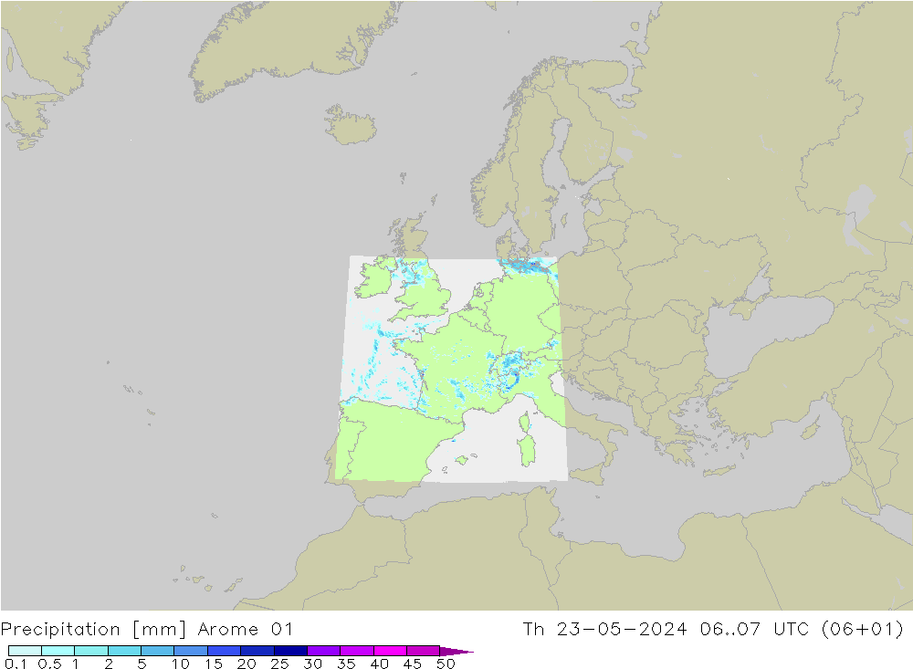 Precipitation Arome 01 Th 23.05.2024 07 UTC