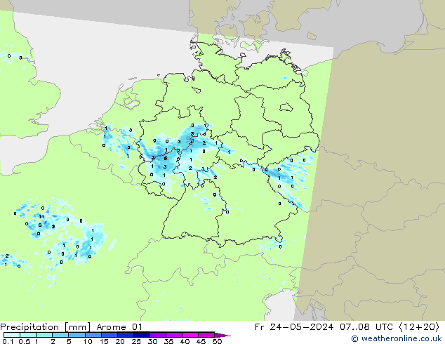 Niederschlag Arome 01 Fr 24.05.2024 08 UTC