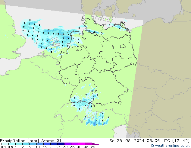 降水 Arome 01 星期六 25.05.2024 06 UTC