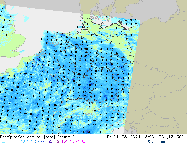 Toplam Yağış Arome 01 Cu 24.05.2024 18 UTC