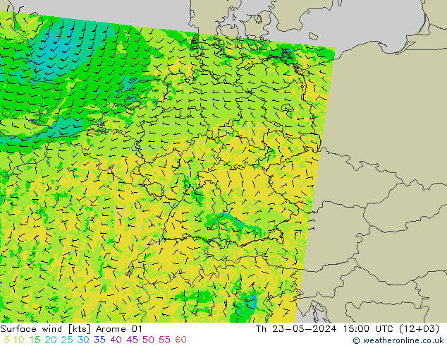 Wind 10 m Arome 01 do 23.05.2024 15 UTC