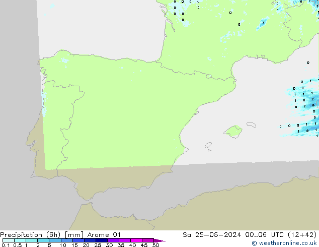 Precipitazione (6h) Arome 01 sab 25.05.2024 06 UTC
