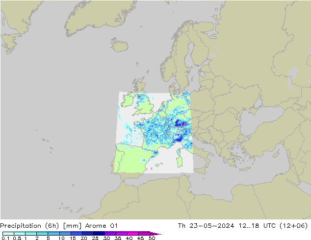 Precipitación (6h) Arome 01 jue 23.05.2024 18 UTC