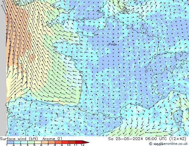 Surface wind (bft) Arome 01 Sa 25.05.2024 06 UTC