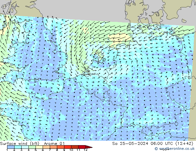 Bodenwind (bft) Arome 01 Sa 25.05.2024 06 UTC