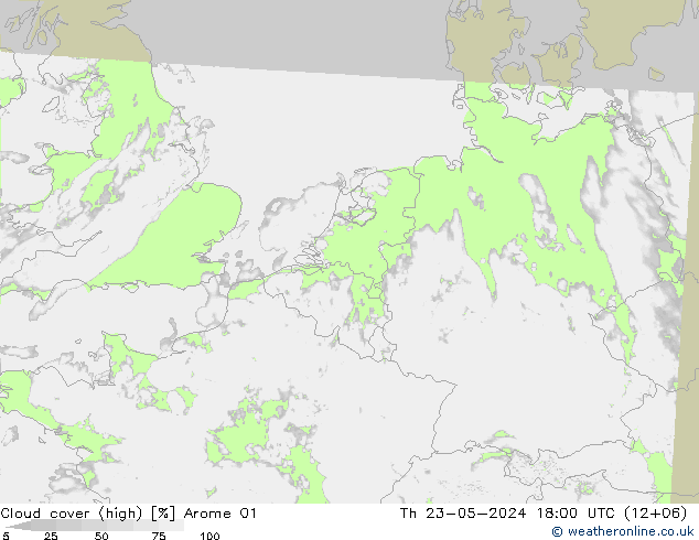Cloud cover (high) Arome 01 Th 23.05.2024 18 UTC