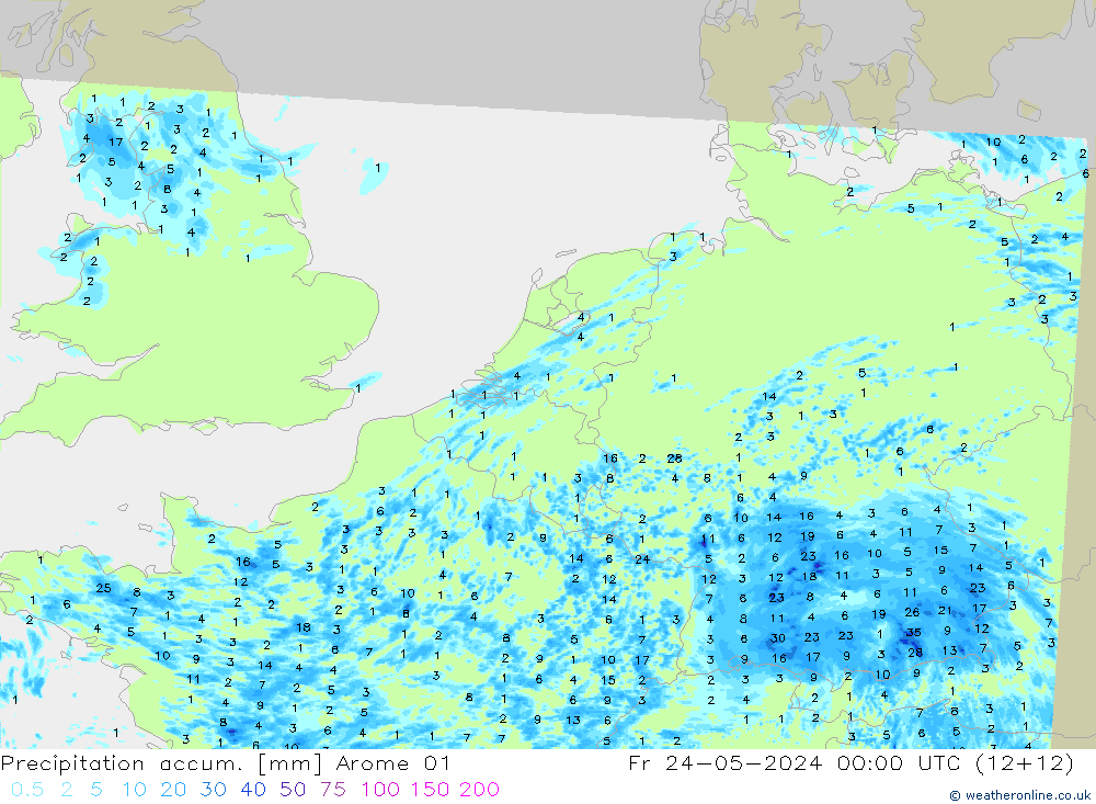 Toplam Yağış Arome 01 Cu 24.05.2024 00 UTC