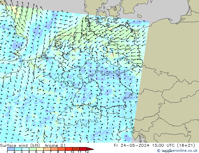 Surface wind (bft) Arome 01 Fr 24.05.2024 15 UTC