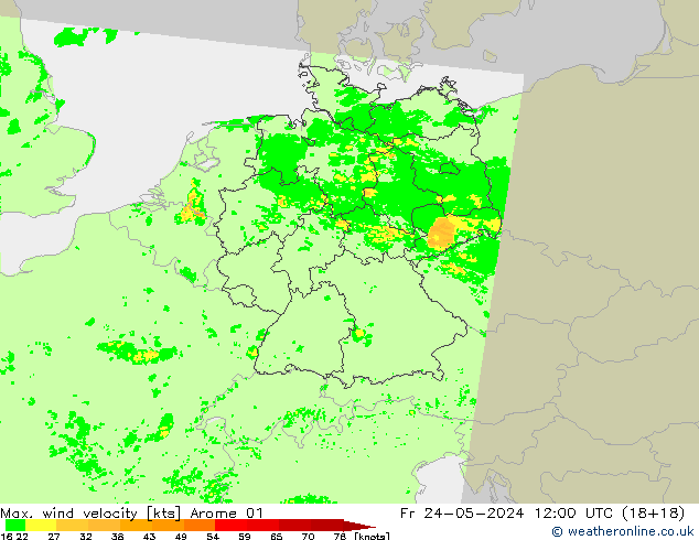 Max. wind velocity Arome 01 пт 24.05.2024 12 UTC