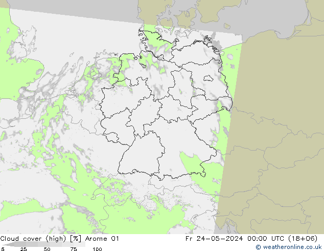 Cloud cover (high) Arome 01 Fr 24.05.2024 00 UTC