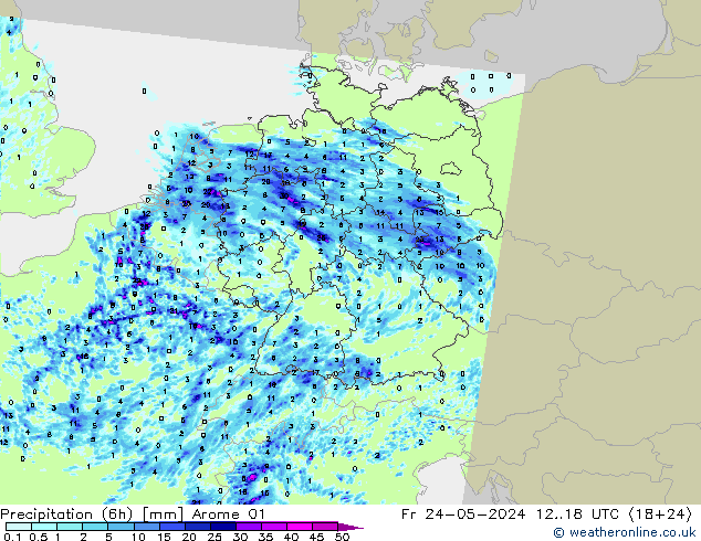 Precipitation (6h) Arome 01 Fr 24.05.2024 18 UTC