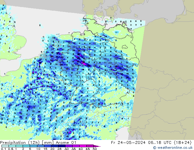 Nied. akkumuliert (12Std) Arome 01 Fr 24.05.2024 18 UTC