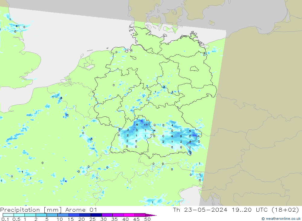 降水 Arome 01 星期四 23.05.2024 20 UTC